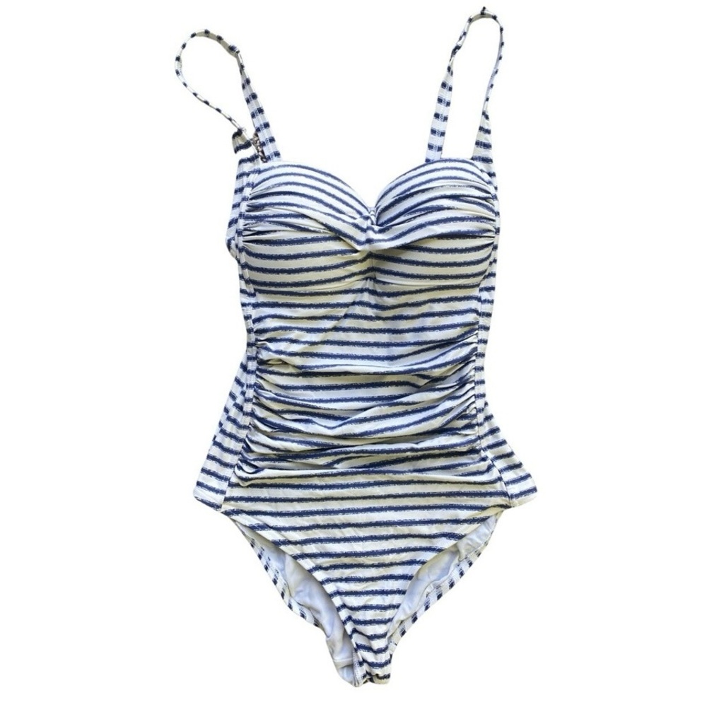 EUC Niptuck Swim Swimsuit Size 6 One-Piece Striped Multi Fit Cup Ruched Slimming